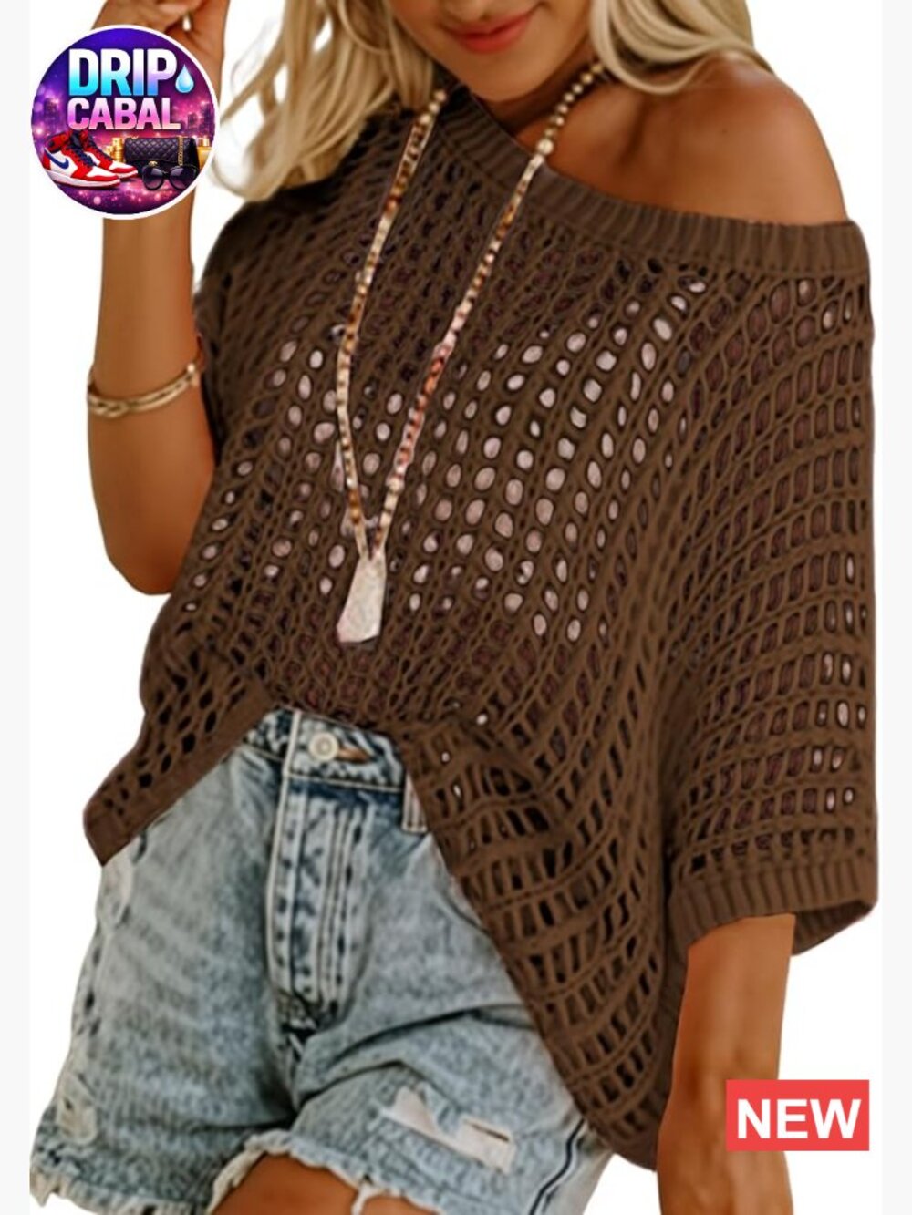 Crochet Hollow Out Scoop Neck Short Sleeve Knit Pullover Beach Coverup Tops